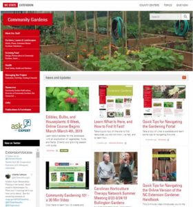 Screen shot of the landing page for NC Community Garden Portal