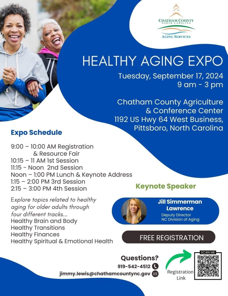 Informational flyer on Chatham Healthy Aging Expo